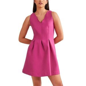 BODEN Pink Dress Sz 14 Wool Blend Skater Peplum Mini Dress V-neck Fit & Flare